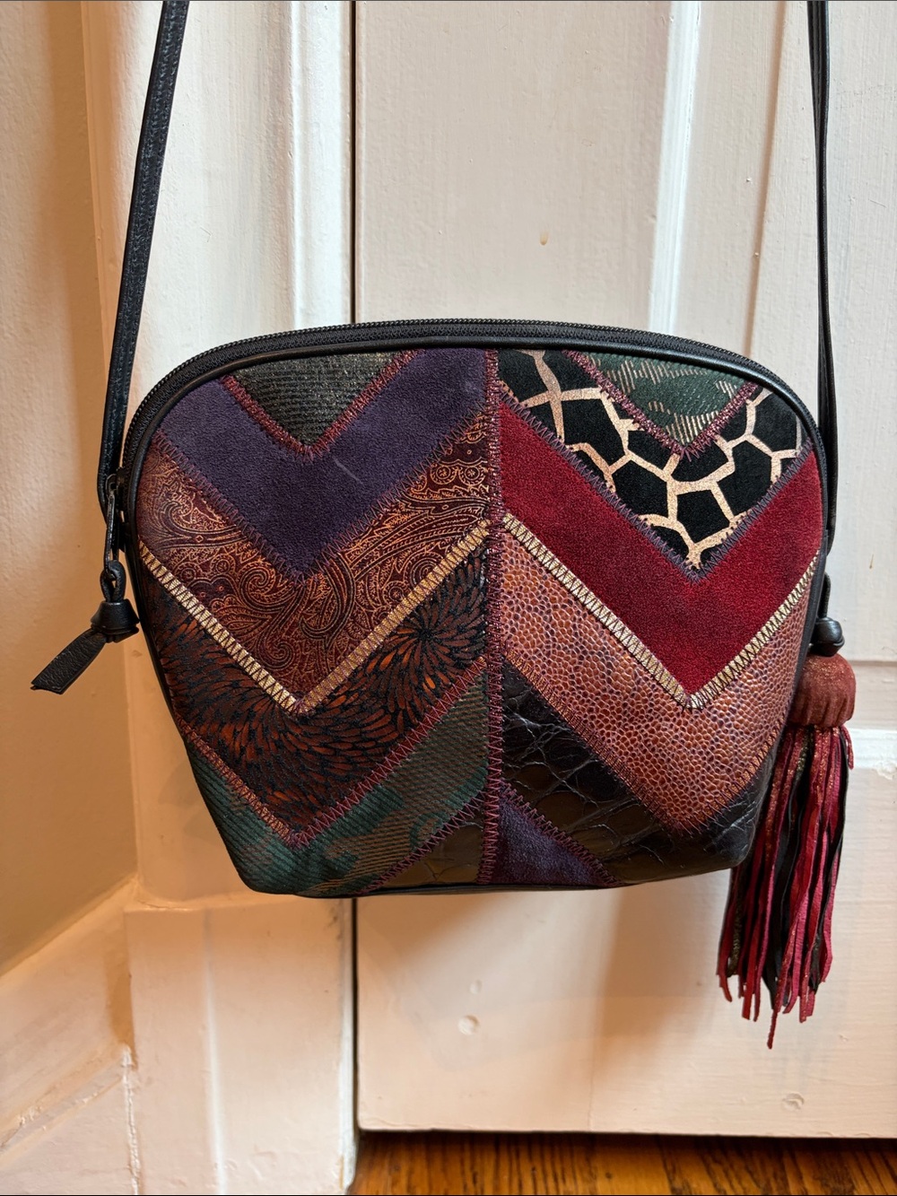 Genuine Leather Patchwork Crossbody Bag
